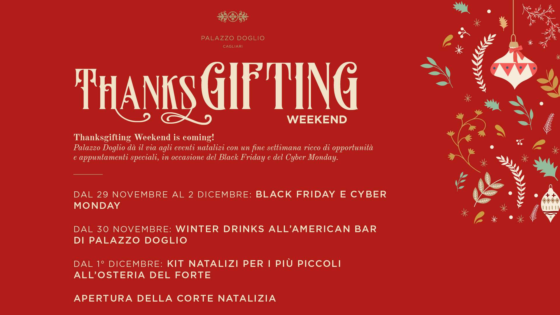 ThanksGifting Weekend. L’inizio del Natale a Palazzo Doglio