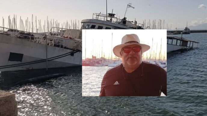 Salvatore Pergola e la nave Gennaro Cantiello a Su Siccu