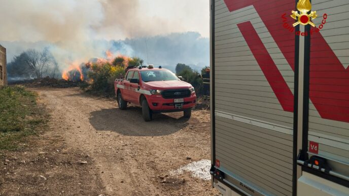 Vigili del fuoco in azione a Segariu